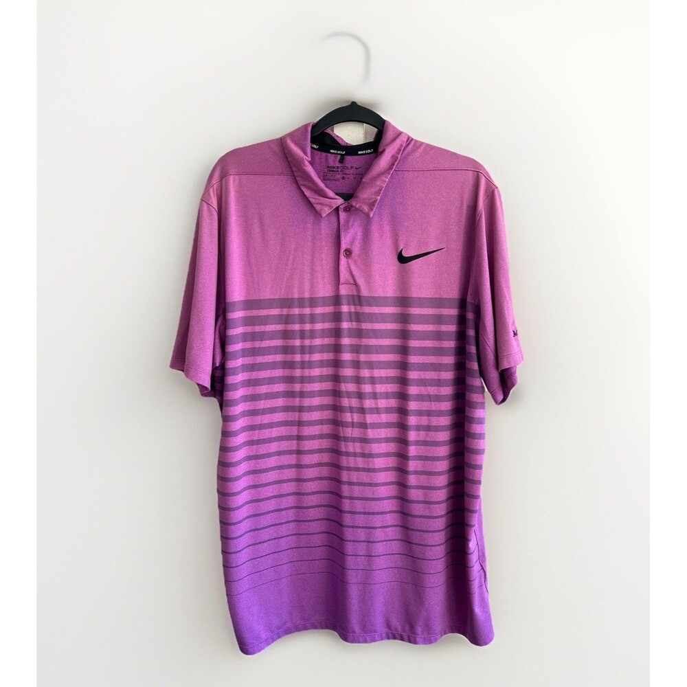 Nike Golf Polo Shirt Men’s  X-Large Purple Striped Dri Fit Mossy Oak
